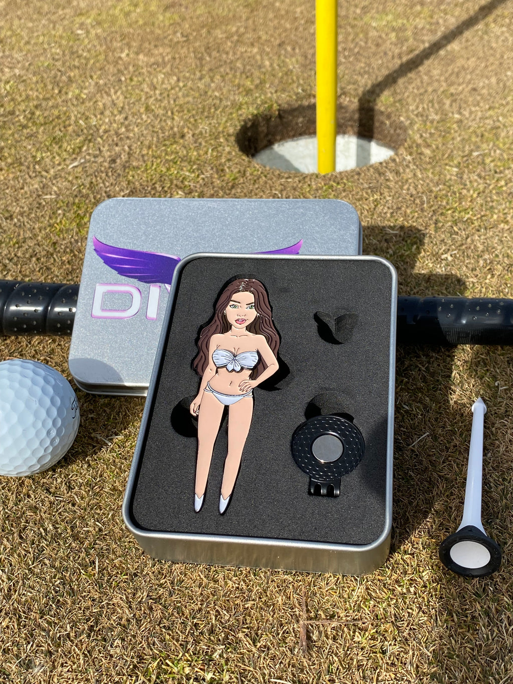 Topless Brunette Golf Divot Tool Gift Set Removable Bikini Top magnetic Ball Marker