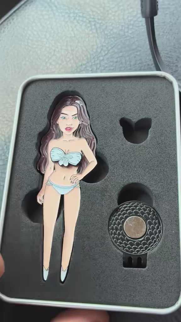 Topless Brunette Golf Divot Tool Gift Set Removable Bikini Top magnetic Ball Marker